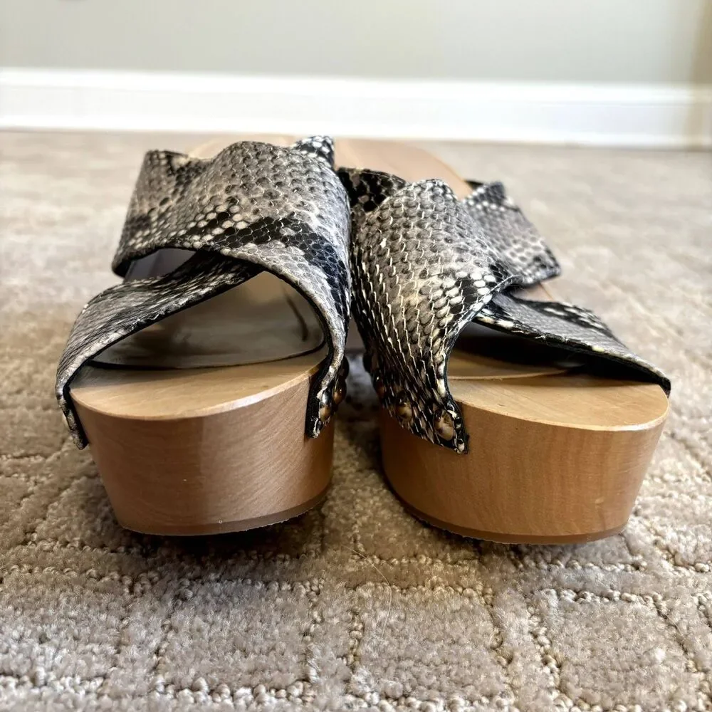 Diane von Furstenberg Snake Print Wooden Platform Sandal Womens 8M Italy Y2K New